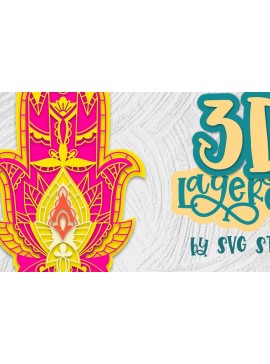 Σετ των 2 Intra απο ξύλο plywood 3mm-4mm πάχος 3D Layered Hamsa Mandala Δίασταση 30x30 cm INTRAFABR-36047263