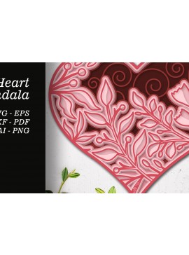 Σετ των 2 Intra απο ξύλο plywood 3mm-4mm πάχος Τρισδιάστατο κομμένο Heart Mandala Δίασταση 12x12 cm INTRAFABR-53058654