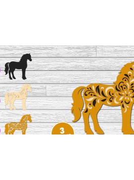 Σετ των 2 Intra απο ξύλο plywood 3mm-4mm πάχος 3D Layered Horse Papercut Δίασταση 12x12 cm INTRAFABR-116282151
