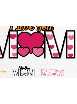 Σετ των 2 Intra απο ξύλο plywood 3mm-4mm πάχος 3D Layered I Love You Mom - Eps Ai P Δίασταση 15x15 cm INTRAFABR-30045273