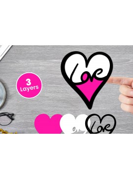Σετ των 2 Intra απο ξύλο plywood 3mm-4mm πάχος Χαρτί Love Heart με 3D Layered, Δίασταση 12x12 cm INTRAFABR-125002471