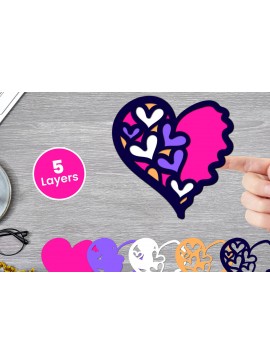 Σετ των 2 Intra απο ξύλο plywood 3mm-4mm πάχος Χαρτί Love Heart με 3D Layered, Δίασταση 12x12 cm INTRAFABR-125002432