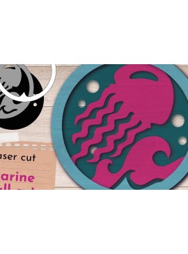 Σετ των 2 Intra απο ξύλο plywood 3mm-4mm πάχος 3D Layered Marine Wall Art, Jellyfish Δίασταση 40x40 cm INTRAFABR-70307212