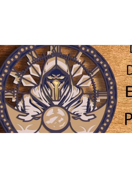 Σετ των 2 Intra απο ξύλο plywood 3mm-4mm πάχος 3D Layered Mystical Warrior /Ρολόι Cnc Δίασταση 30x20 cm INTRAFABR-77275107