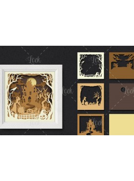 Σετ των 2 Intra απο ξύλο plywood 3mm-4mm πάχος 3d Layered of Halloween Castle Δίασταση 15x15 cm INTRAFABR-104665519