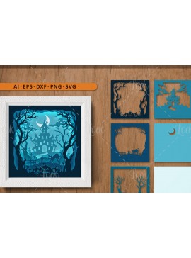 Σετ των 2 Intra απο ξύλο plywood 3mm-4mm πάχος 3d Layered of Halloween Castle Δίασταση 15x15 cm INTRAFABR-104665525