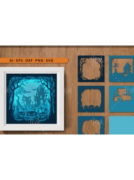 Σετ των 3 Intra απο ξύλο plywood 3mm-4mm πάχος 3d Layered of Halloween Castle Δίασταση 15x15 cm INTRAFABR-104665537