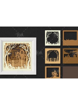 Σετ των 3 Intra απο ξύλο plywood 3mm-4mm πάχος 3d Layered of Halloween Castle Δίασταση 15x15 cm INTRAFABR-39359112