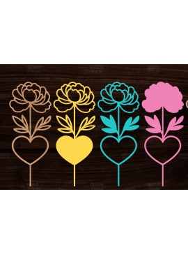 Σετ των 2 Intra απο ξύλο plywood 3mm-4mm πάχος Τρισδιάστατη λουλουδιών παιώνιας Δίασταση 15x15 cm INTRAFABR-113930526