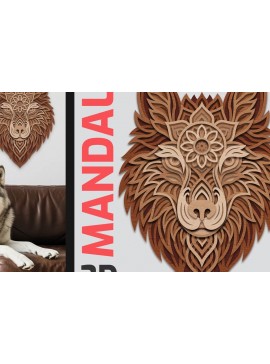 Σετ των 2 Intra απο ξύλο plywood 3mm-4mm πάχος 3D Layered Wolf Mandala | Τέχνη τοίχου Δίασταση 30x30 cm INTRAFABR-123423192