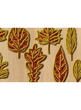 Σετ των 2 Intra απο ξύλο plywood 3mm-4mm πάχος 3D Leaves Papercut Layer Δίασταση 15x15 cm INTRAFABR-31938947
