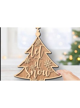 Σετ των 2 Intra απο ξύλο plywood 3mm-4mm πάχος 3D Let It Snow Standing Χριστουγεννιάτικο Δέντρο Δίασταση 15x15 cm INTRAFABR-36518564