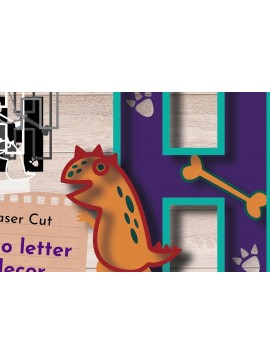 Intra απο ξύλο plywood 3mm-4mm πάχος 3D LETTER H , Dinosaur Δίασταση 30x20 cm INTRAFABR-59520110
