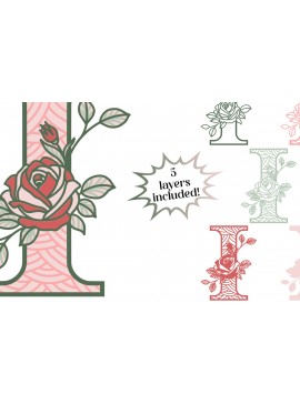 Σετ των 2 Intra απο ξύλο plywood 3mm-4mm πάχος 3D Γράμμα I - Μονόγραμμα τριαντάφυλλου Δίασταση 30x30 cm INTRAFABR-89569751