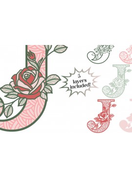 Σετ των 2 Intra απο ξύλο plywood 3mm-4mm πάχος 3D Letter J - Τριαντάφυλλο Μονόγραμμα Δίασταση 30x30 cm INTRAFABR-89569661