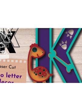 Σετ των 2 Intra απο ξύλο plywood 3mm-4mm πάχος 3D LETTER K , Dino Birthday Δίασταση 15x15 cm INTRAFABR-59254983