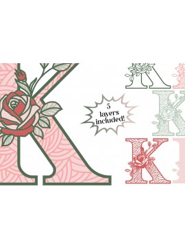 Σετ των 2 Intra απο ξύλο plywood 3mm-4mm πάχος Τρισδιάστατο Γράμμα K - Τριαντάφυλλο Μονόγραμμα Δίασταση 30x30 cm INTRAFABR-89560304