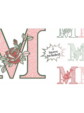 Intra απο ξύλο plywood 3mm-4mm πάχος 3D Letter M - Τριαντάφυλλο Μονόγραμμα Δίασταση 30x30 cm INTRAFABR-89560161