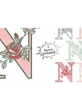 Σετ των 2 Intra απο ξύλο plywood 3mm-4mm πάχος 3D Letter N - Τριαντάφυλλο Μονόγραμμα Δίασταση 30x30 cm INTRAFABR-89560100