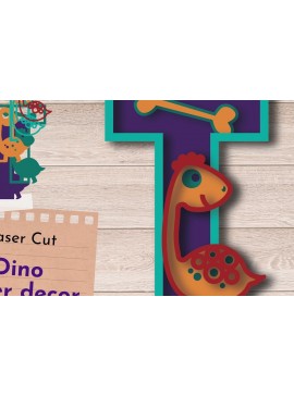 Σετ των 2 Intra απο ξύλο plywood 3mm-4mm πάχος 3D LETTER T , Γενέθλια Δεινοσαύρων Δίασταση 30x20 cm INTRAFABR-63990954