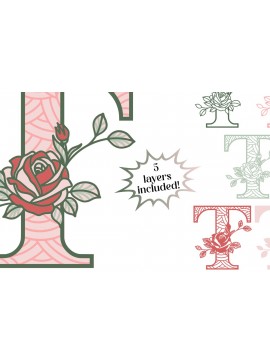 Σετ των 2 Intra απο ξύλο plywood 3mm-4mm πάχος Τρισδιάστατο γράμμα T - Τριαντάφυλλο Μονόγραμμα Δίασταση 30x30 cm INTRAFABR-89559733