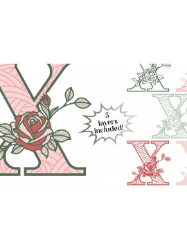 Σετ των 2 Intra απο ξύλο plywood 3mm-4mm πάχος 3D Letter X - Rose Monogram Δίασταση 30x30 cm INTRAFABR-89559534