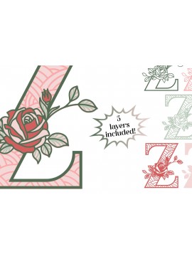 Σετ των 2 Intra απο ξύλο plywood 3mm-4mm πάχος 3D Letter Z - Rose Monogram Δίασταση 30x30 cm INTRAFABR-89559339