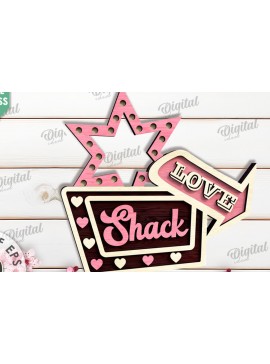 Σετ των 3 Intra απο ξύλο plywood 3mm-4mm πάχος 3D Love Shack Door Sign Cut  Δίασταση 15x15 cm INTRAFABR-115231871