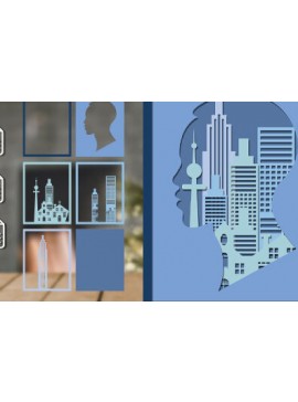 Σετ των 2 Intra απο ξύλο plywood 3mm-4mm πάχος 3d Man Head City Shadow Box Δίασταση 25x25 cm INTRAFABR-59643997