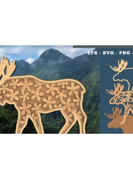 Σετ των 2 Intra απο ξύλο plywood 3mm-4mm πάχος 3D Moose Flowers Cut  Δίασταση 15x15 cm INTRAFABR-111783859