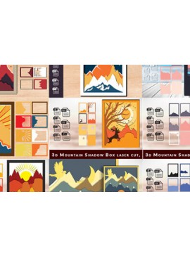 Σετ των 2 Intra απο ξύλο plywood 3mm-4mm πάχος 3d Mountain Shadow Box Δέσμη κοπής με λέιζερ Δίασταση 25x25 cm INTRAFABR-74660033
