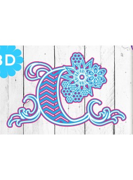 Σετ των 2 Intra απο ξύλο plywood 3mm-4mm πάχος 3D Multilayer Floral Chevron Letter C Δίασταση 40x40 cm INTRAFABR-4301475