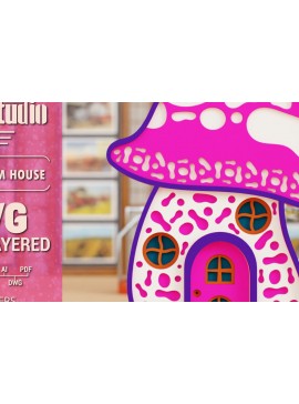 Σετ των 2 Intra απο ξύλο plywood 3mm-4mm πάχος 3D Mushroom House Cut  Δίασταση 1500x1500 cm INTRAFABR-96255006