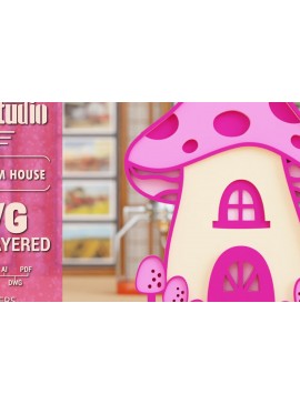 Σετ των 2 Intra απο ξύλο plywood 3mm-4mm πάχος 3D Mushroom House Cut  Δίασταση 1500x1500 cm INTRAFABR-96255009