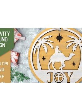 Σετ των 2 Intra απο ξύλο plywood 3mm-4mm πάχος Σχέδιο κοπής με λέιζερ τρισδιάστατο στρογγυλό σημάδι της Γέννησης Δίασταση 30x20 cm INTRAFABR-107030087