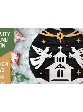 Σετ των 2 Intra απο ξύλο plywood 3mm-4mm πάχος Σχέδιο κοπής με λέιζερ τρισδιάστατο στρογγυλό σημάδι της Γέννησης Δίασταση 30x20 cm INTRAFABR-107030146