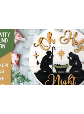 Σετ των 2 Intra απο ξύλο plywood 3mm-4mm πάχος Σχέδιο κοπής με λέιζερ τρισδιάστατο στρογγυλό σημάδι της Γέννησης Δίασταση 30x20 cm INTRAFABR-107030277