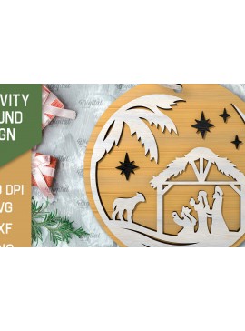 Σετ των 2 Intra απο ξύλο plywood 3mm-4mm πάχος Σχέδιο κοπής με λέιζερ τρισδιάστατο στρογγυλό σημάδι της Γέννησης Δίασταση 30x20 cm INTRAFABR-107030339