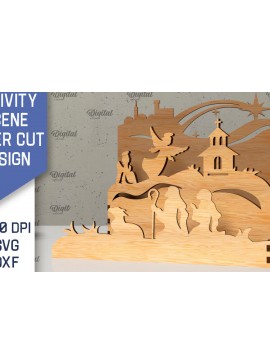 Σετ των 2 Intra απο ξύλο plywood 3mm-4mm πάχος Σχεδιασμός κοπής με λέιζερ 3D σκηνής της Γέννησης Δίασταση 30x20 cm INTRAFABR-107567192