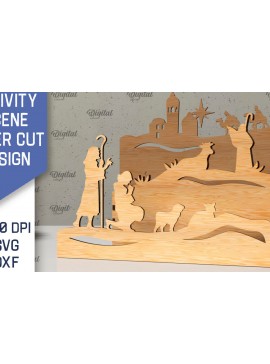 Σετ των 2 Intra απο ξύλο plywood 3mm-4mm πάχος Σχεδιασμός κοπής με λέιζερ 3D σκηνής της Γέννησης Δίασταση 30x20 cm INTRAFABR-107566389