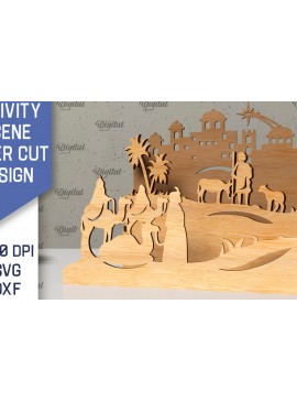 Σετ των 2 Intra απο ξύλο plywood 3mm-4mm πάχος Σχεδιασμός κοπής με λέιζερ 3D σκηνής της Γέννησης Δίασταση 30x20 cm INTRAFABR-107566434