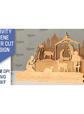 Σετ των 2 Intra απο ξύλο plywood 3mm-4mm πάχος Σχεδιασμός κοπής με λέιζερ 3D σκηνής της Γέννησης Δίασταση 30x20 cm INTRAFABR-107566477