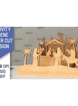 Σετ των 2 Intra απο ξύλο plywood 3mm-4mm πάχος Σχεδιασμός κοπής με λέιζερ 3D σκηνής της Γέννησης Δίασταση 30x20 cm INTRAFABR-107566562