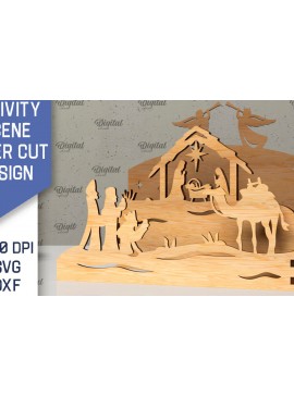 Σετ των 2 Intra απο ξύλο plywood 3mm-4mm πάχος Σχεδιασμός κοπής με λέιζερ 3D σκηνής της Γέννησης Δίασταση 30x20 cm INTRAFABR-107566620