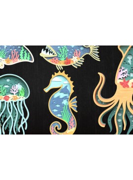 Σετ των 3 Intra απο ξύλο plywood 3mm-4mm πάχος 3D δέσμη με στρώσεις ζώων ωκεανού Δίασταση 8x8 cm INTRAFABR-119952500