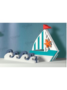 Σετ των 2 Intra απο ξύλο plywood 3mm-4mm πάχος 3D Ocean Shelf Sitter Δίασταση 30x20 cm INTRAFABR-121598111