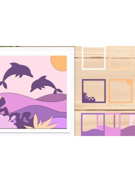 Σετ των 3 Intra απο ξύλο plywood 3mm-4mm πάχος 3d Ocean Wave Shadow Box, Καλοκαίρι με στρώματα Δίασταση 8x8 cm INTRAFABR-69160303