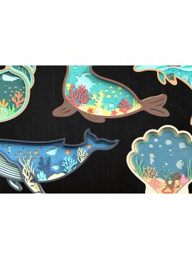 Σετ των 2 Intra απο ξύλο plywood 3mm-4mm πάχος 3D Ocean World Cut  Δίασταση 30x20 cm INTRAFABR-119727089