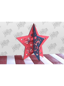 Σετ των 2 Intra απο ξύλο plywood 3mm-4mm πάχος 3D Patriotic Stars | Διακοσμητικά αστέρια Δίασταση 15x15 cm INTRAFABR-97756746