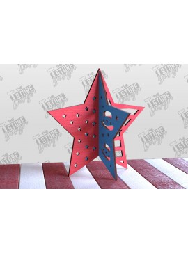 Σετ των 2 Intra απο ξύλο plywood 3mm-4mm πάχος 3D Patriotic Stars | Διακοσμητικά αστέρια Δίασταση 15x15 cm INTRAFABR-97756727